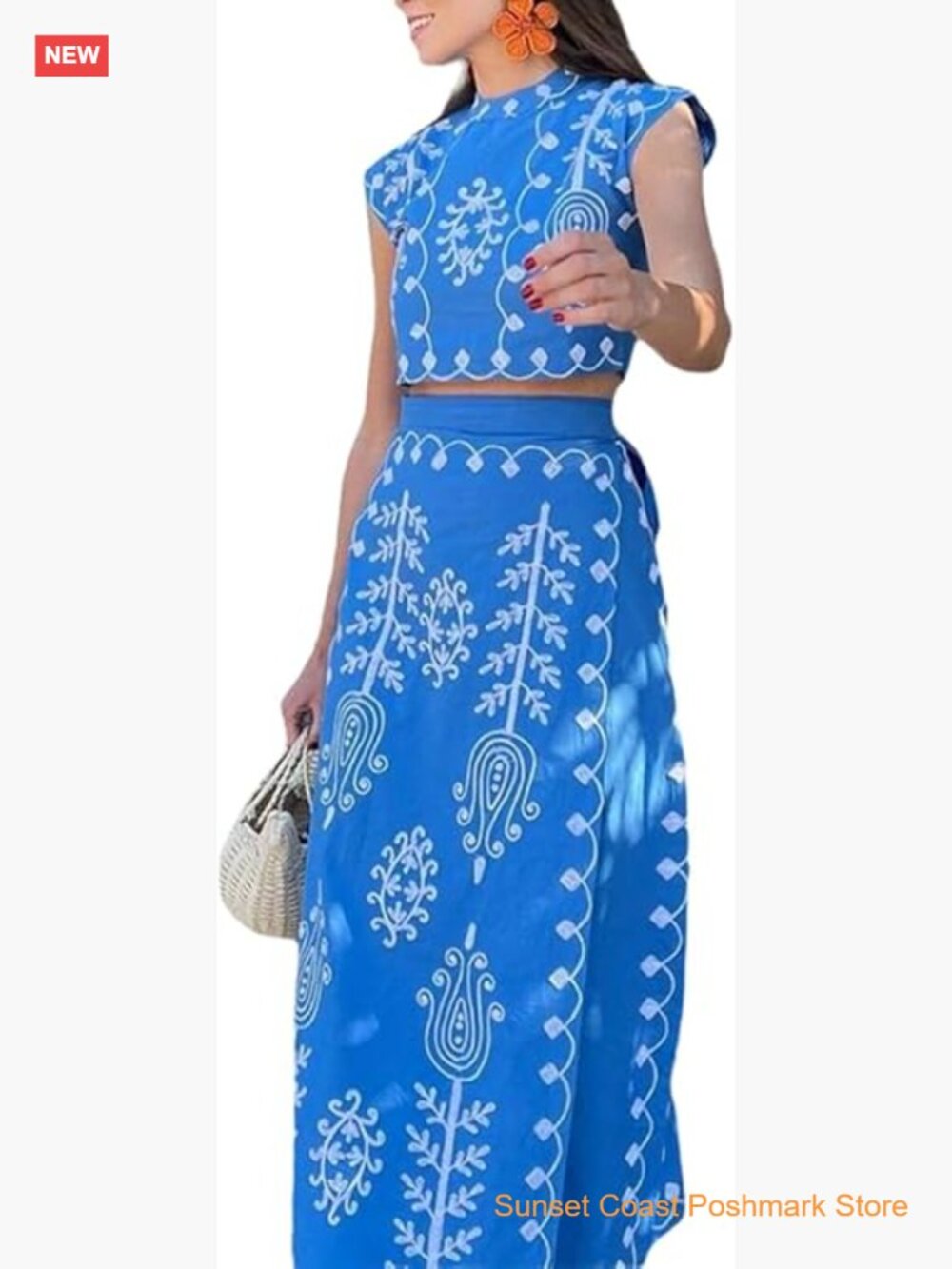 Floral Print 2 Piece Set Crop Tank Top and Maxi Skirt Vacation Outfit